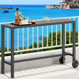 imageYITAHOME 55quot Outdoor Bar Table Rectangle Narrow Counter Height Table Ideal Bar Height Table for Balcony Patio Garden Yard Poolside Silver Bottom TextureSilver