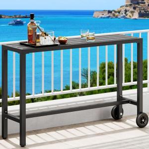 imageYITAHOME 55quot Outdoor Bar Table Rectangle Narrow Counter Height Table Ideal Bar Height Table for Balcony Patio Garden Yard Poolside Silver Bottom TextureBlack