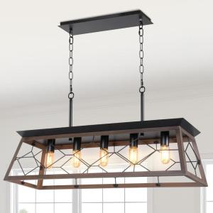 imageYITAHOME 5Light Pendant Lights Island Fixture Farmhouse Rustic Rectangular Chandelier for Dining Room Kitchen Living Room Entryway UL Listed BronzeBronze