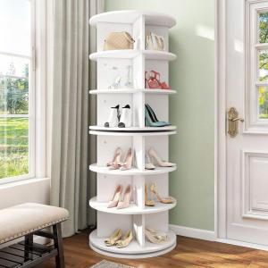 imageYITAHOME 6 Tier Rotating Shoe Rack Tower Free Standing 360 Revolving Shoe Organizer Lazy Susan Shoe Rack for Entryway Round Spinning Shoe Display Vertical Handbag Rotate Shoes Organization White