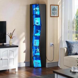 imageYITAHOME 6Tier Corner Shelf 688quot Tall Modern Free Standing Zigzag Corner Bookshelf 6 Shelf Display Corner Bookcase Open Small Book Shelves for Living Room Home Office Small Space BlackBlack