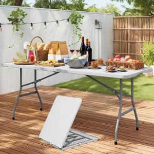 imageYITAHOME 6ft Folding Table Heavy Duty Picnic Table w15quot Thick Tabletop Portable Outdoor Folding Table wCarrying Handle for Camping Picnic PartiesIndoor Events White