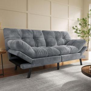 imageYITAHOME 70 Convertible Futon Sofa Bed CatScratchProof Fabric Futon Couch with Adjustable Backrest and Armrest Modern Loveseat Sleeper for Living Room Home Office Dark GreyDark Grey