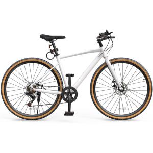 imageYITAHOME 700C Road Bike 21 Speed Commuter Bicycle for Men Women Lightweight Aluminum Frame Racing Bike Adult Bicycle with Dual Disc BrakeWhite
