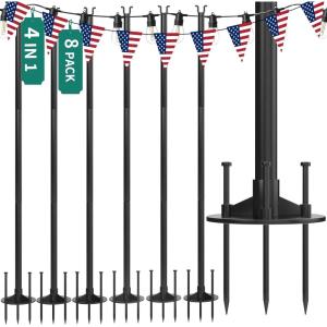 imageYITAHOME 8 Pack String Light Pole 11ft 4in1 Outdoor String Light Pole Stand to Hang String Lights for Patio Garden Backyard Wedding Parties Deck Fence  Classic BlackBlack8 Pack