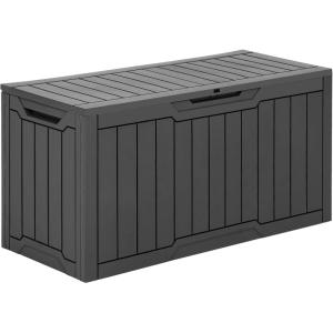 imageYITAHOME 80 Gallon Outdoor Storage Box Large Water Resistant Resin Deck Box Indoor Outdoor Lockable Storage Container for Patio Garden Cushions Tools Equipment Dark BrownDark Gray