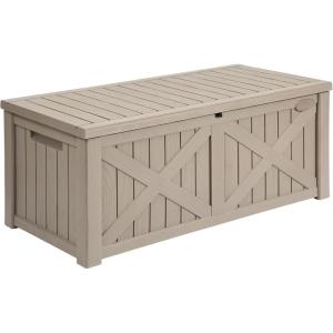 imageYITAHOME 80 Gallon Outdoor Storage Box Large Water Resistant Resin Deck Box Indoor Outdoor Lockable Storage Container for Patio Garden Cushions Tools Equipment Dark BrownTaupe