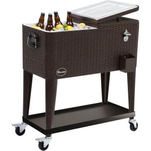 imageYITAHOME 80 Quart Patio Cooler Cart with Bottle Opener Drainage Portable Rolling Beverage Cart for Pool Deck Party CookoutsBrown