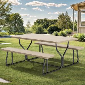 imageYITAHOME 8FT Folding Tables Heavy Duty Folding Table with Carrying Handle Plastic Fold up Table for Outdoor Camping Picnic PartiesIndoor Events BlackLight Brown