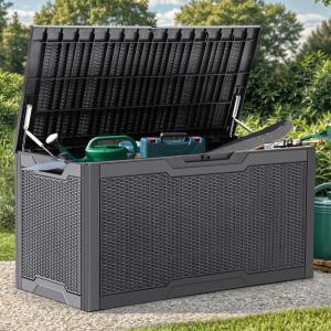 imageYITAHOME 90 Gallon Large Deck Box DoubleWall Resin Outdoor Storage Boxes Deck Storage for Patio Furniture Cushions Pool Float Garden Tools Lockable ampamp Waterproof BlackDark grey
