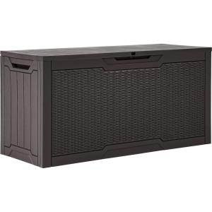 imageYITAHOME 90 Gallon Large Deck Box DoubleWall Resin Outdoor Storage Boxes Deck Storage for Patio Furniture Cushions Pool Float Garden Tools Lockable ampamp Waterproof BlackDark Brown