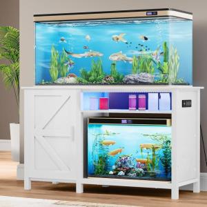 imageYITAHOME Aquarium Stand with Power Outlets 5575 Gallon Fish Tank Stand Cabinet with RGB Light Strip Suitable for Turtle Tank Reptile Terrarium 900LBS CapacityWhiteWhite