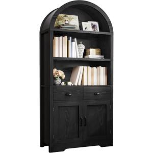 imageYITAHOME Arched Bookshelf 71quot Tall Bookcase with Drawers Arched Bookcase with Storage Bookshelf Display Storage Rack with Adjustable Shelves for Living Room Office BlackShelves with Drawers  Cabinet