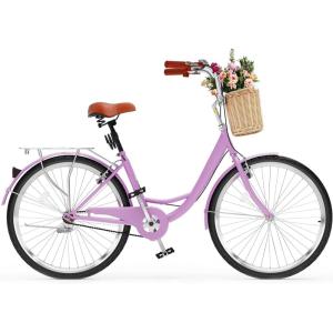 imageYITAHOME Beach Cruiser Bike for Women 24 ampamp 26 inch Commute Bike for Adults 1 ampamp 7 Speed Womens Bicycle with Basket Adjustable Seat Multiple Colorpurple