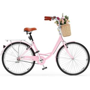 imageYITAHOME Beach Cruiser Bike for Women 24 ampamp 26 inch Commute Bike for Adults 1 ampamp 7 Speed Womens Bicycle with Basket Adjustable Seat Multiple Colorpink