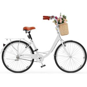 imageYITAHOME Beach Cruiser Bike for Women 24 ampamp 26 inch Commute Bike for Adults 1 ampamp 7 Speed Womens Bicycle with Basket Adjustable Seat Multiple Colorwhite