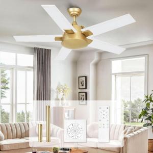 imageYITAHOME Ceiling Fan with Wall Switch Remote 52 Inch Modern Black Gold Ceiling Fan No Lights Quiet Reversible Motor Indoor Fanlight for Bedroom Living Room Patio Porch GazeboWhite  Gold