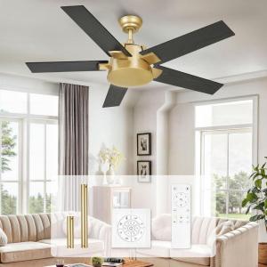 imageYITAHOME Ceiling Fan with Wall Switch Remote 52 Inch Modern Black Gold Ceiling Fan No Lights Quiet Reversible Motor Indoor Fanlight for Bedroom Living Room Patio Porch GazeboBlack  Gold