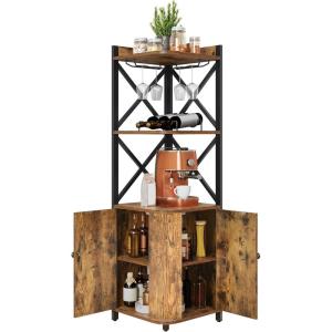 imageYITAHOME Corner Bar Cabinet with Glass ampamp Wine Holder Industrial Corner Shelf with Wine Storage 5Tiers Liquor Cabinet Bar for HomeLiving RoomKitchen Rustic BrownRustic Brown
