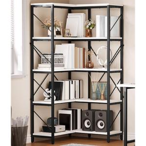 imageYITAHOME Corner Bookshelf 5Tier LShaped Bookshelf Storage Organizer Tall Open Display Freestanding Storage Rack Corner Shelf for Living Room Home Office White