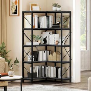 imageYITAHOME Corner Bookshelf Gold Corner Shelf 5 Tier Bookcase Large Display Rack Storage for Bedroom Living Room Home OfficeWhiteampampGoldGrey