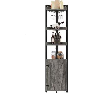 imageYITAHOME Corner Shelf with Power Outlets ampamp LED Lights ampamp Glass Holder 5 Tier Corner Bar Rack Corner Bookshelf Bookcase Display Shelves for Living Room Dining Room Kitchen BlackGrey