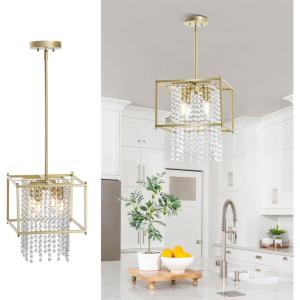 imageYITAHOME Crystal Square Chandeliers Modern Adjustable Island Pendant Light Fixtures for Dining Room Kitchen Living Room Entryway UL Listed GoldGold