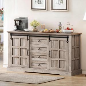 imageYITAHOME Farmhouse Buffet Cabinet with Storage 59quot Sideboard wSliding Barn Doors and 4 Drawers Kitchen Cabinets for Living Room Dark Rustic OakWash Grey