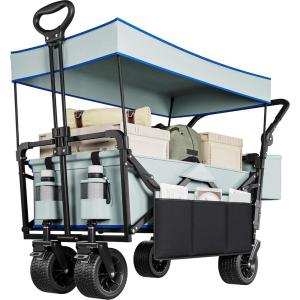 imageYITAHOME Folding Wagon wTable Plate Large Capacity Collapsible Wagon Cart Adjustable Handle Height Foldable Utility Garden Cart Outdoor Beach Wagon for Camping Shopping Sports Garden  BlackGray