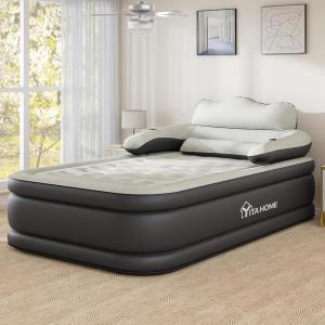 imageYITAHOME FullXL Size Air Mattress with Headboard 18in Inflatable with Pillow Blow Up Mattress with Removable Electric Pump Comfort Air Bed Queen for Camping ampamp Home BrownBlack