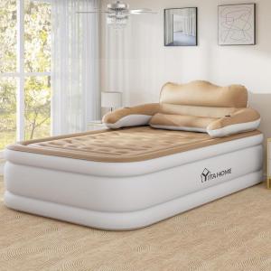 imageYITAHOME FullXL Size Air Mattress with Headboard 18in Inflatable with Pillow Blow Up Mattress with Removable Electric Pump Comfort Air Bed Queen for Camping ampamp Home BrownBrown