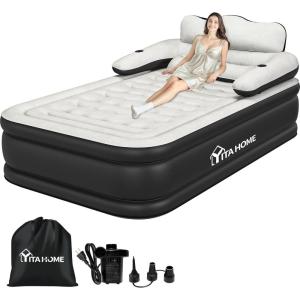 imageYITAHOME FullXL Size Air Mattress with Headboard and Pump 18in Blow Up Mattress with Carry Bag Repair Kit and Nozzles for Home Camping and Travel BlackBlack