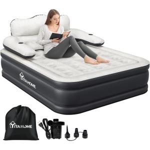 imageYITAHOME FullXL Size Air Mattress with Headboard and Pump 18in Blow Up Mattress with Carry Bag Repair Kit and Nozzles for Home Camping and Travel BlackBlackgray