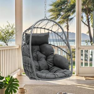 imageYITAHOME Hanging Egg Chair Outdoor Patio Wicker Hammock Egg Chair Indoor with Cushion Rattan Swing Chair 300lbs for Balcony Garden Bedroom Gray with StandGraywo stand