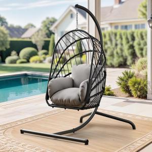 imageYITAHOME Hanging Egg Chair Without Stand Rattan Wicker Swing Egg Chair with Resistant Cushion 300lbs Capacity Foldable Hanging Basket Chair for Porch Garden Bedroom Balcony  BeigeGreyw Stand