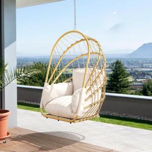 imageYITAHOME Hanging Egg Chair Without Stand Rattan Wicker Swing Egg Chair with Resistant Cushion 300lbs Capacity Foldable Hanging Basket Chair for Porch Garden Bedroom Balcony  BeigeBeigewO Stand