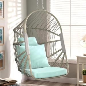 imageYITAHOME Hanging Egg Chair Without Stand Rattan Wicker Swing Egg Chair with Resistant Cushion 300lbs Capacity Foldable Hanging Basket Chair for Porch Garden Bedroom Balcony  BeigeSky BluewO Stand