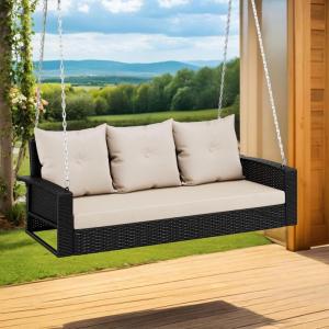 imageYITAHOME Hanging Porch Swing Chair Sits 2 People Patio Swing Lounge Chair 1 Seating ampamp 2 Back Cushions with Removable Covers Weight Capacity 530lbs for Garden Balcony Living Room Backyard BeigeBlack Rattan Light Brown Cushion