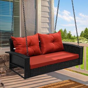 imageYITAHOME Hanging Porch Swing Chair Sits 2 People Patio Swing Lounge Chair 1 Seating ampamp 2 Back Cushions with Removable Covers Weight Capacity 530lbs for Garden Balcony Living Room Backyard BeigeBlack Rettan Red Cushion