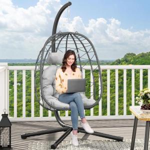 imageYITAHOME Indoor Outdoor Egg Hanging Chair with Stand Swing Egg Basket Chairs Egg Chair Swing for Bedroom Garden and Balcony Grey
