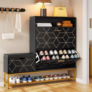 imageYITAHOME Large Shoe Storage Cabinet with 2 Flip Drawers for Entryway Shoe Cabinet with Shoe Storage Bench Hidden Narrow Shoe Rack with Doors Shoe Organizer Cabinet for Living Room BlackBlack