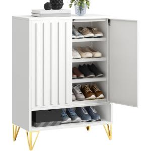 imageYITAHOME Metal Shoe Cabinet 5 Tier Storage Cabinet with 2 Doors Fluted Entryway Shoe Rack Cabinet Free Standing Shoe Organizer with Adjustable Shelves for Entryways Hallways Living Room BlackWhite