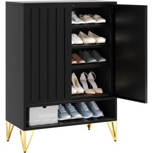 imageYITAHOME Metal Shoe Cabinet 5 Tier Storage Cabinet with 2 Doors Fluted Entryway Shoe Rack Cabinet Free Standing Shoe Organizer with Adjustable Shelves for Entryways Hallways Living Room BlackBlack