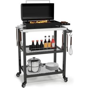 imageYITAHOME Outdoor Grill Table with Hooks and Side Handle Movable Outdoor Prep Table for Pizza Oven and BBQ Grill Cart Fit for Patio Garden Lawn Porch Kitchen Sliver and Black16D x 299W x 314H