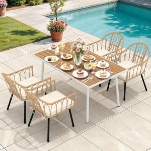 imageYITAHOME Outdoor Patio Dining Set 5pcs 59quot Outdoor Table and Chairs Patio Dining Furniture Sets for 46 with Umbrella Hole Outdoor Dining Table Set for Garden Lawn Porch Indoor Beige5PCS