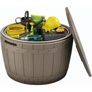 imageYITAHOME Outdoor Resin Storage Container 33Gallon Round Deck Organizer for Patio Cushion Pool Accessories Lightweight ampamp Weatherproof Doubles as Table Light BrownLight Brown