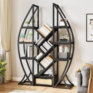 imageYITAHOME Oval Bookshelf 5 Tier Etagere Bookcase Industrial Display Shelves for Living Room Bedroom Home Office BlackBlack