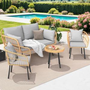 imageYITAHOME Patio Furniture Set with Ottoman 6 Pieces Outdoor Conversation Sets Wicker L Shape Outdoor Couch with Cushions and Side Table Patio Sectional Furniture for Backyard PorchGrey