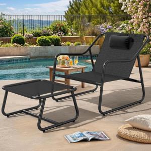 imageYITAHOME Patio Lounge Chair with Ottoman Oversized Papasan Chair with Soft Cushion IndoorOutdoor Textilene Lounge with Teak Wood Handrail and Footstool for Living Room Porch Backyard or Gardenwo Cushion  1PC