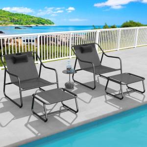imageYITAHOME Patio Lounge Chair with Ottoman Oversized Papasan Chair with Soft Cushion IndoorOutdoor Textilene Lounge with Teak Wood Handrail and Footstool for Living Room Porch Backyard or Gardenwo Cushion  2PC